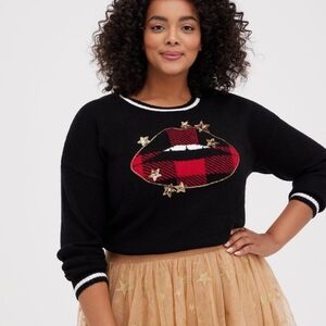 Torrid Black and Red Plaid Lip Sweater 00